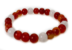 10mm Carnelian + Snow Jade Elastic Bracelet 7.5" [b4s27]