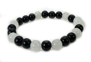 10mm Snow Jade + Onyx Elastic Bracelet 7.5" [b4s35]