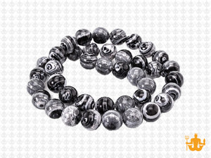 8mm Black Lace Malachite Round Beads 15.5" synthetic [8r49k]