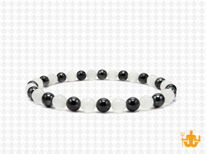 4mm Onyx & White Jade Bracelet 7.5" [b1x77]