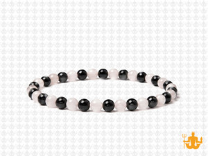 4mm Matte Onyx & White Jade Bracelet 7.5" [b1x81]