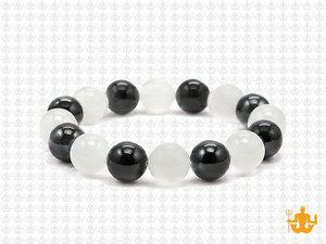 10mm Onyx & White Jade Bracelet 7.5" [b4x77]