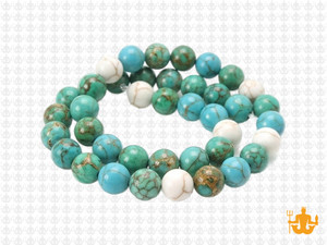 8mm White, Blue & Green Turquoise Round Beads 15.5" stabilized [8x13]