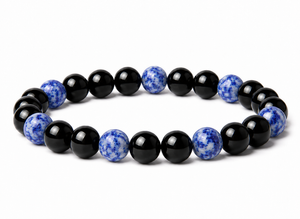 6mm Sodalite & Black Black Agate   Bracelet 7/5" dyed [b2x48a]