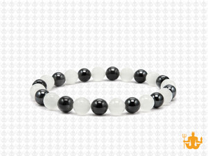 6mm Black Agate & White Jade Bracelet 7.5" [b2x77a]