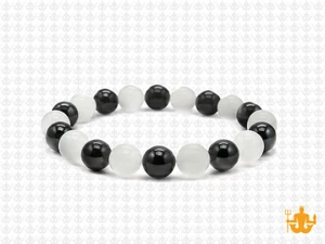 8mm Black Agate & White Jade Bracelet 7.5" [b3x77a]
