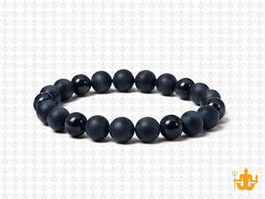 8mm Black Agate Polish & Matte Elastic Bracelet 7.5" [b3x8]