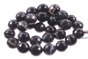 10mm Black Banded Agate Faceted Round Beads 15.5" natural [c10f26]