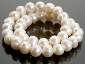 9-10mm White Potato Freshwater Pearl 14-15" A Grade Lustre [p19w]