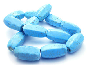 15x30mm Blue Turquoise Craved Faceted Beads 15.5" stabilized [t309]