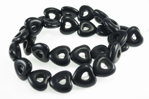 15mm Black Magnesite Hollow Heart Beads 15.5" [t408k]