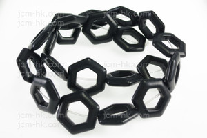 22mm Black Magnesite Hexagon Donut Beads 15.5" [t444k]