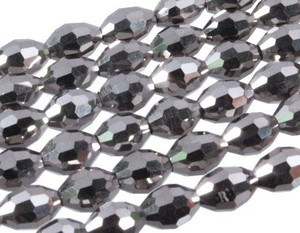 4x6mm Metallic Silver Glass Faceted Rice about 15.5" [uc11b16]