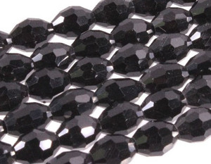 6x8mm Jet Black Glass Faceted Rice Beads 15.5" [uc12a2]