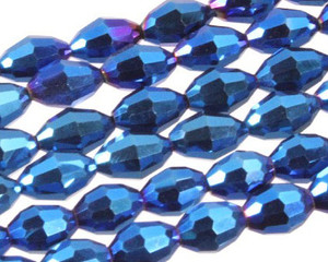 6x8mm Metallic Blue Glass Faceted Rice about 15.5" [uc12b21]