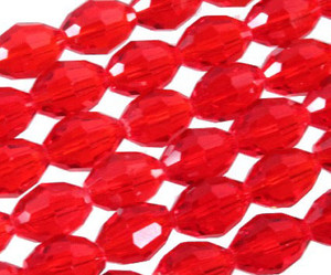 8x12mm Red Glass Faceted Rice About 35 Bead 15" [uc13a6]