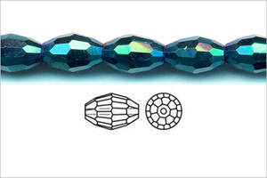 8x12mm Metallic Green Glass Faceted Rice About 35 Bead 15" [uc13b20]