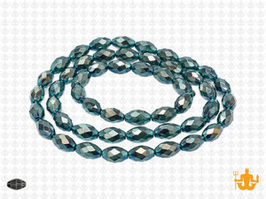 8x12mm Metallic Green Glass Faceted Rice About 35 Bead 15" [uc13b20]