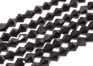 4mm Jet Black Glass Faceted Bicone about 14" [uc21a2]