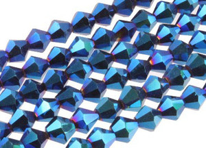4mm Metallic Blue Glass Faceted Bicone about 14" [uc21b21]