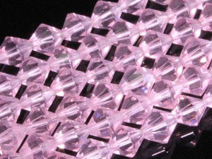 6mm Pink Glass Faceted Bicone About 50 Bead 11" [uc22a5]