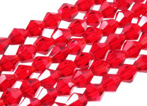 6mm Red Glass Faceted Bicone About 50 Bead 11" [uc22a6]