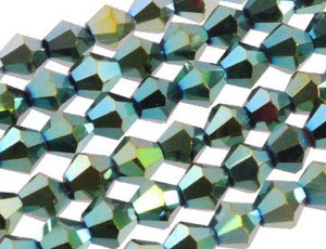 6mm Metallic Green Glass Faceted Bicone About 50 Bead 11" [uc22b20]