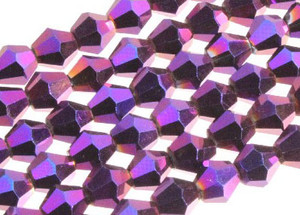 6mm Metallic Purple Glass Faceted Bicone About 50 Bead 11" [uc22b22]