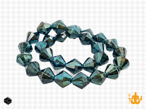 8mm Metallic Green Glass Faceted Bicone About 40 Bead 12" [uc23b20]