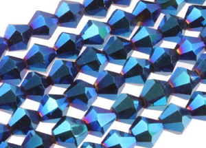 8mm Metallic Blue Glass Faceted Bicone About 40 Bead 12" [uc23b21]