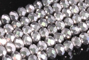 6x4mm Metallic Silver Glass Faceted Rondelle about 15.5" [uc2b16]