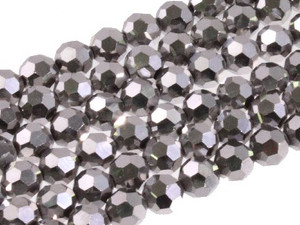 6mm Metallic Silver Glass Faceted Round about 15.5" [uc7b16]