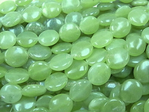 12x14mm Olivine Jade Puff Oval Beads 15.5" natural [s349]
