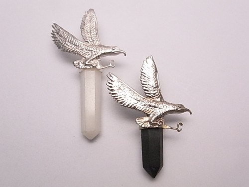 925 Sterling Silver 50mm Onyx & Snow Quartz Healing Crystal Point Pendant 2pcs. [e1445]