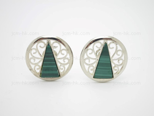 24mm Malachite Earring With 925 Sterling Silver Setting [e3210]