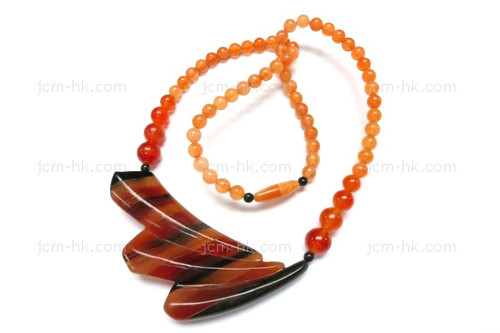 20x40mm Amber & Buffalo Horn Necklace 18" [z7549]