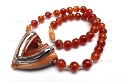 50x48mm Amber Horn Necklace 18" with 925 Silver [z7565]