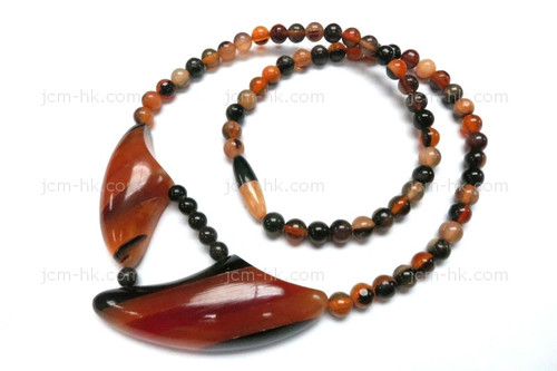 72x35mm Amber & Buffalo Horn Necklace 18" [z7532]