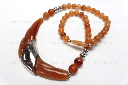 98x25mm Amber Horn Necklace 18" with 925 Silver [z7556]