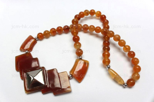 35x35mm Amber Horn Necklace 18" with 925 Silver [z7605]