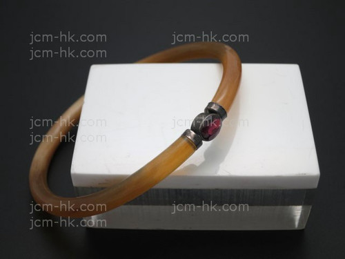 5mm Amber Horn Bangle & 925 Sterling Silver & Garnet [z7897]