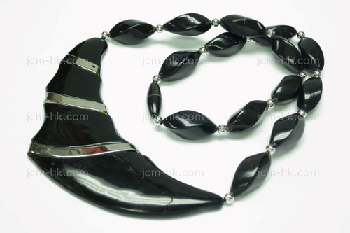 110X38mm Buffalo Horn Necklace 18" With 925 Silver Setting [z1783]