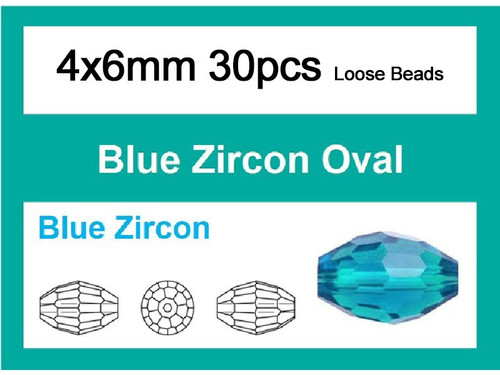 4x6mm Blue Zircon Crystal Faceted Rice Loose Beads 30pcs. [iuc11a27]