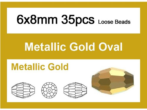 6x8mm Metallic Gold Crystal Faceted Rice Loose Beads 20pcs. [iuc12b18]