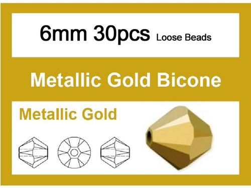 6mm Metallic Gold Crystal Faceted Bicone Loose Beads 30pcs. [iuc22b18]