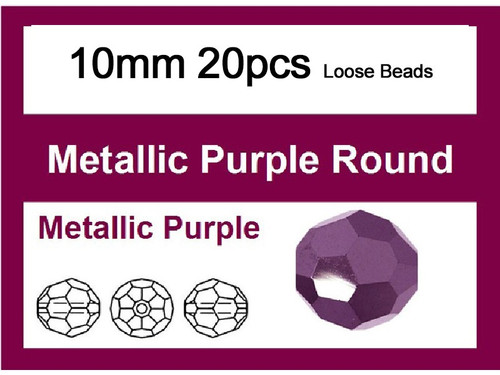10mm Metallic Purple Crystal Faceted Round Loose Beads 20pcs. [iuc9b22]