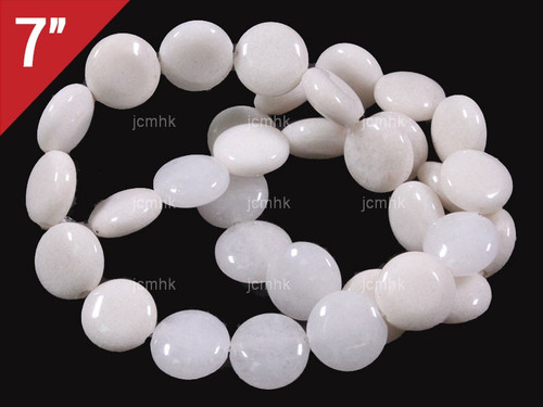 12mm White Jade Coin Loose Beads 7" [iwa157]