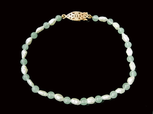 4-5mm Freshwater Pearl & Amazonite Bracelet 7.5" , A Grade Lustre [p101j]