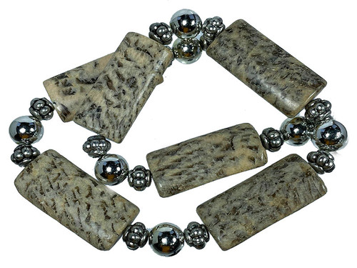 20x40mm Sesame Agate Pillow Beads 15.5" natural [w303b]