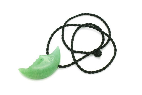 42mm Green Aventurine Moon Pendant with Satin Rope Cord 17" & knot closure [y916ar]